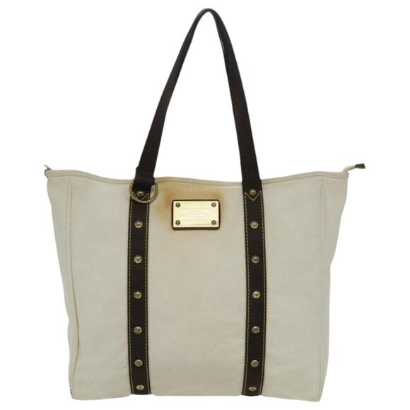 LOUIS VUITTON Antigua Cabas GM Tote Bag White Dark Brown M40033 - Picture 2 of 12